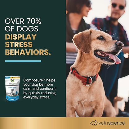 VetriScience Calm & Confident Chews, Composure Clinically Tested Calming and Anxiety Supplement for Dogs, Reduce Stress and Fear, Ideal for Thunderstorms, Fireworks and Travel, Bacon, 60 Count