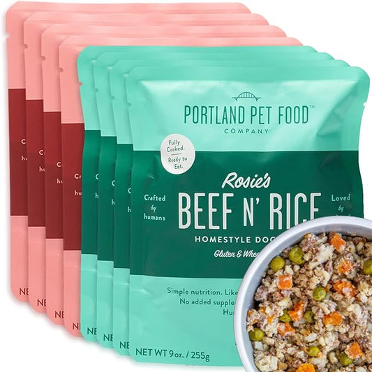 Portland Pet Food Company Salmon & Beef Fresh Dog Food Pouches - Human-Grade, Gluten-Free Wet Pet Meal Topper & Mix-Ins - Small & Large Breed Puppy & Senior Dogs - Made in The USA - 8 Pack