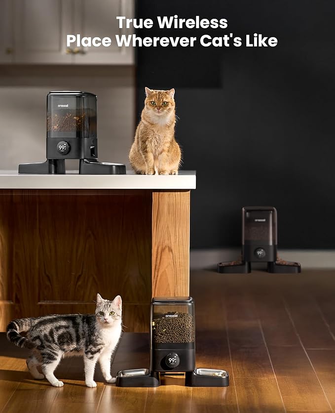 oneisall Wireless WiFi Automatic Cat Feeders 2 Cat, Rechargeable 100-Day Battery Operated Timed Cats Feeder, 20 Cups/5L Cats Food Dispenser Automatic for Large Kibble, Smart App Control.