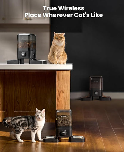 oneisall Wireless WiFi Automatic Cat Feeders 2 Cat, Rechargeable 100-Day Battery Operated Timed Cats Feeder, 20 Cups/5L Cats Food Dispenser Automatic for Large Kibble, Smart App Control.