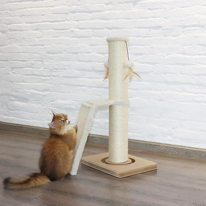 PEEKAB Cat Scratching Post,31" Tall Sisal Scratch Posts with Vertical Scratching Board for Cats and Kittens,with Track Ball and Hanging Feather Ball Toys,Beige