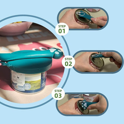 Pet Can Opener & 3 Pcs Cat Food Can Lids | Universal BPA Free Silicone Covers & Multi-Function Wet Food Spoon for Cat and Dog Food(Dark Blue)