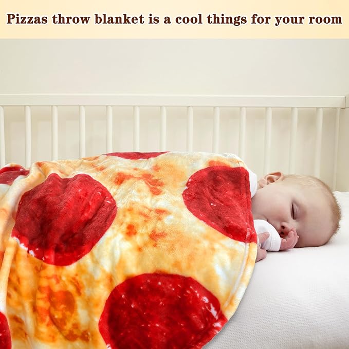 mermaker Pepperoni Pizzas Blanket Swaddle for Baby Toddler Newborn, 285 GSM Soft Flannel Pizzas Toddler Swaddle Wrap Blanket Funny Gifts for Baby Shower Boys Girls, 36 inch