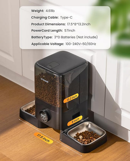 oneisall Wireless WiFi Automatic Cat Feeders 2 Cat, Rechargeable 100-Day Battery Operated Timed Cats Feeder, 20 Cups/5L Cats Food Dispenser Automatic for Large Kibble, Smart App Control.