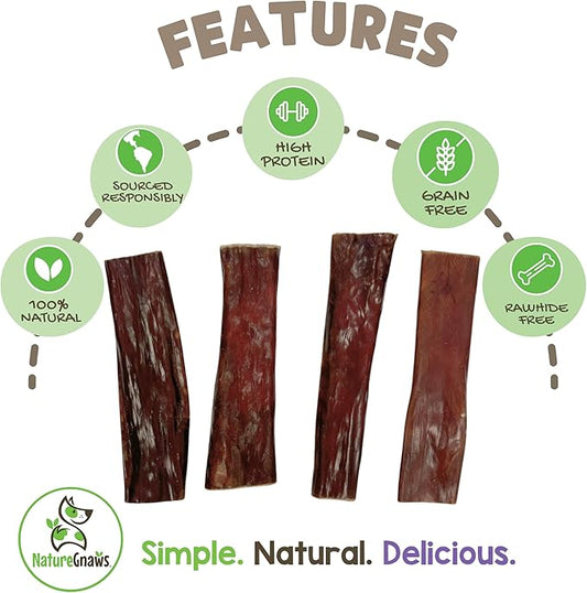 Nature Gnaws Beef Gullet Chews for Small Dogs 4-5" (50 Count) - Natural Beef Jerky Stick Dog Chew Treats - Rawhide Free