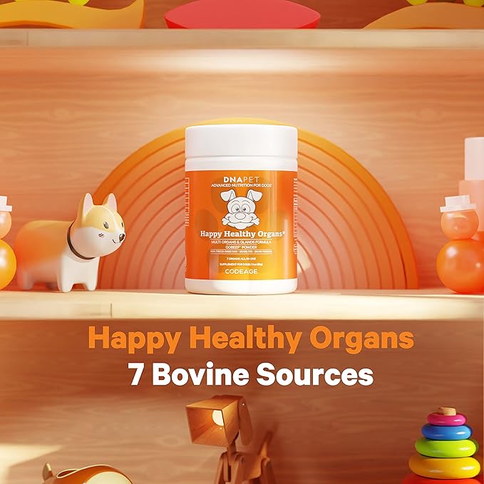 Happy Healthy Organs & Glands Supplement for Dogs, Freeze-Dried Raw Grass-Fed Beef Liver Heart Kidney Spleen Pancreas Bone Marrow, Bovine Thymus Multi Organ Powder, Canine Vitamins, 3 oz