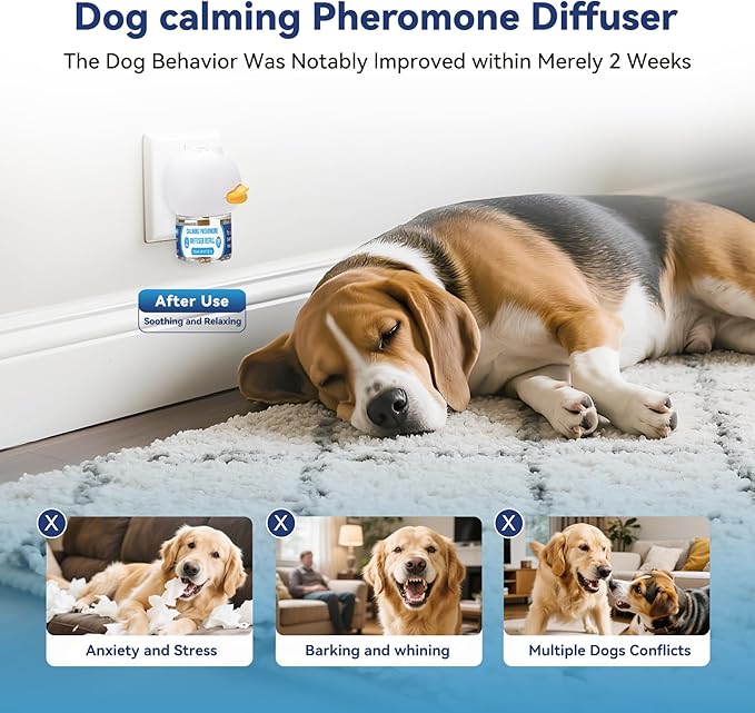 Dog Calming Pheromones Diffuser: 3-in-1 Kit Appeasing Pheromone Diffuser to Calm (1 Plugin+2x48ml Refills) for Comfort Reduces Stress Anxiety, Long-Lasting Appeasing Pheromone for Pet Dog Cat (3in1)