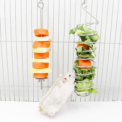 2 Pack Rat Feeding Accessories for Cage, Stainless Steel Fruit Fork and Spiral Vegetable Holder, Cage Accessories for Mouse, Hamster, Chinchilla, Rabbit and Other Small Animals