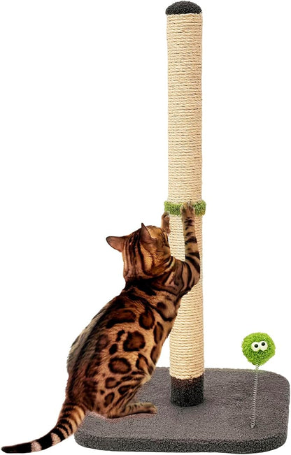 TINYBEAST 34" Tall Cat Scratching Post, Cat Scratcher Featuring Natural Sisal Rope, Cat Tree with Interactive Plush Toy Ball and Stable Base for Indoor Large Adult Cats & Kittens(Grey)