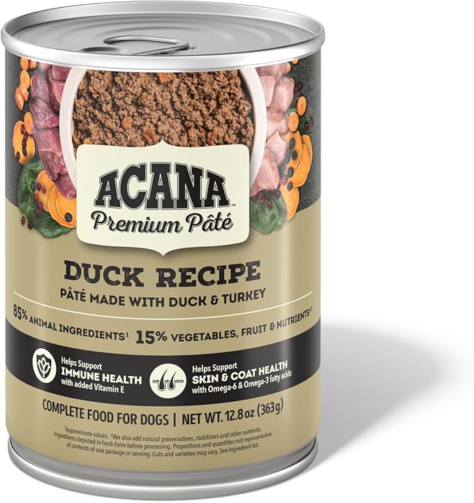 ACANA Premium Pate in Bone Broth Grain-Free Wet Dog Food Duck Recipe 12.8oz Cans (12 Count)
