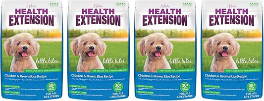 Health Extension Little Bites Dry Dog Food for Small Breeds, Chicken & Brown Rice Recipe, with Probiotics & Superfoods for Digestion & Coat Health, 1 lb Bag (Pack of 4)