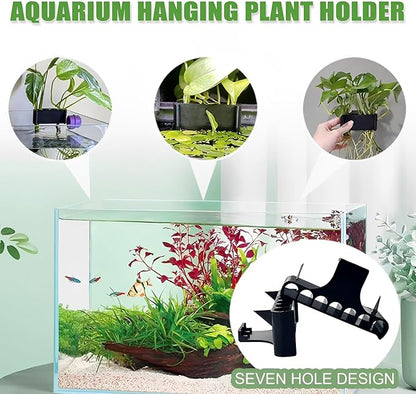 2PC 7 Holes Upgraded Aquarium Plant Holder, Aquatic Cup for Tank, Fish Tank Holder with Long Hook, Aquarium Feeder for Aquascape Decorations on Top of Tank (Black)