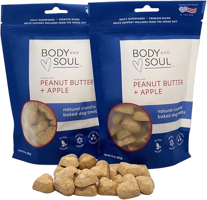 Body and Soul PB+A Berry Blend & P+LG Natural Crunchy Baked Dog Treats 10oz Multi (2 Pack Peanut Butter + Apple)