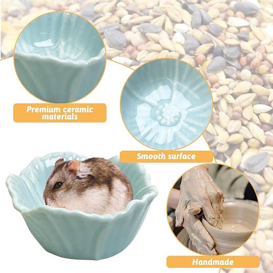 Tfwadmx 2 Pcs Hamster Food Bowl, Ceramic Pet Hamster Bowl Dwarf Hamster Food Bowl Feeder Hamster Water Rat Bowl Small Animal Food Dish for Golden Bears, Hedgehogs, Dutch Pigs, Parrots (Blue)