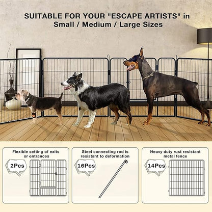 OFIKA Heavy Duty Metal Dog Playpen for Medium/Small Animals, 16 Panels 32" Height x 27" Width, Dog Fence Exercise Pen with Doors, Pet Puppy Outdoor Playpen Pen for Outdoor, Indoor, RV, Camping, Yard