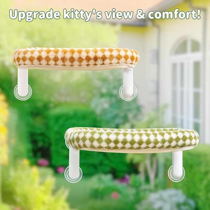 Sunhoo Cat Window Perch Bed Foldable Kitty Windowsill Hammock Shelf Seat Large Cats Suction Cup Indoor Kitten Window Sill Lounger with Soft Plush Cushion Machine Washable 21.26 * 11.8in (Green, M)