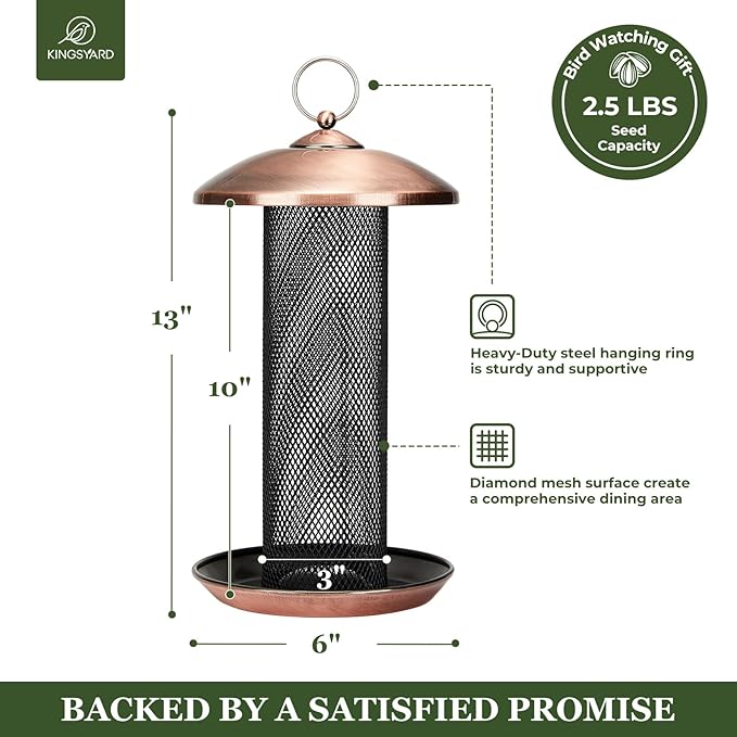 Kingsyard Metal Mesh Tube Bird Feeders for Outdoor Hanging, Finch Bird Feeder for Nyjer/Thistle Seed, 2.5 lbs Large Capacity (Antique Copper)