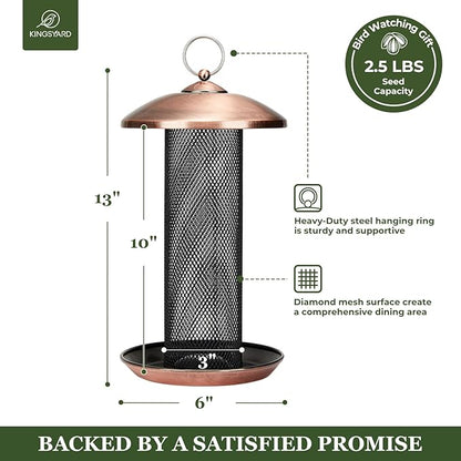 Kingsyard Metal Mesh Tube Bird Feeders for Outdoor Hanging, Finch Bird Feeder for Nyjer/Thistle Seed, 2.5 lbs Large Capacity (Antique Copper)