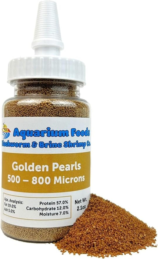Aquatic Foods Inc. Small Fry Food Micro 500-800 Golden Pearls Baby Fish Food for Newborn & Juvenile Freshwaters, Marines, Corals, Anemones, Baby Koi and Pond Fish…2.1oz Squeeze Bottle