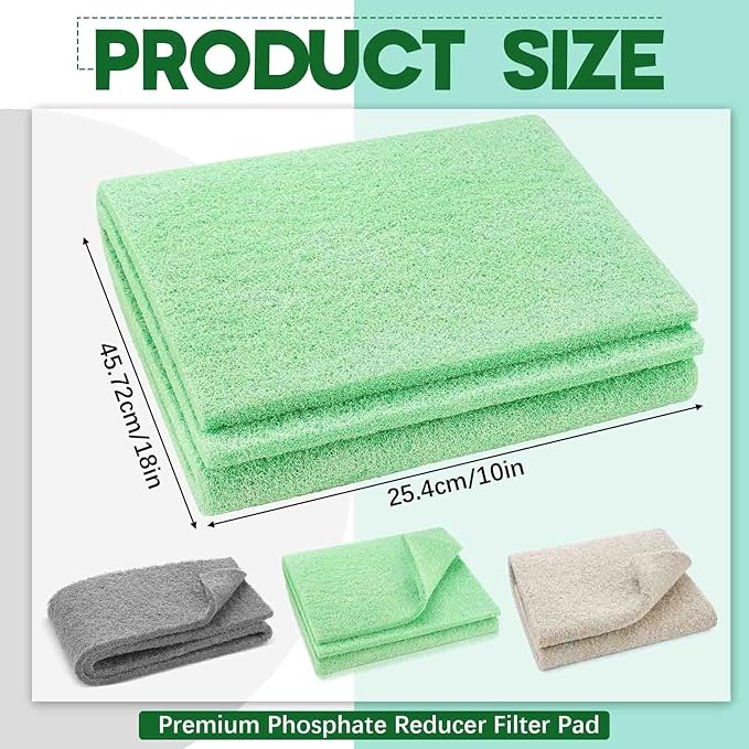 Treela 3 Pcs 18 x 10 Inch Aquarium Filter Pads Ammonia Phosphate Nitrite Remover Reducer Filter Pads Cut-to-fit for Aquariums & Ponds Fish Tank Accessories (Green,Gray,Khaki)