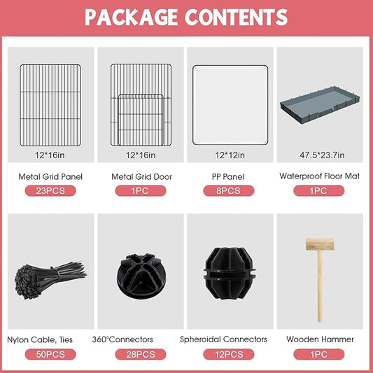 32 Panels Small Animal Playpen,47.5" x 23.7" x 31.5" Pet Playpen with Upgrade Waterproof Mat,C&C Cage for Guinea Pigs, Rabbit/Bunny Cage, Bunny/Puppy Play Pen, Indoor Outdoor Portable Metal Fence