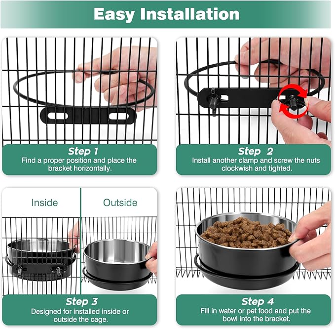 Dog Crate Water Bowl No Spill, 2 Pack Dog Crate Bowls Hanging, Kennel Water Food Bowls Mountable, Pet Cage Accessories Feeder Dish, Stainless Steel Coop Cup for Cat Puppy Bunny Guinea Pig Ferret Bird