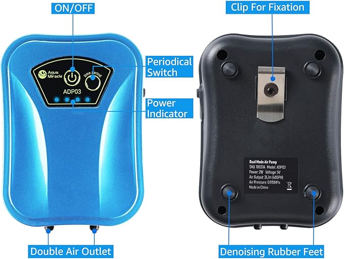 AquaMiracle USB Aquarium Air Pump Rechargeable Aerator for Bait Bucket, Portable Battery Powered Air Pump for Aquarium, Fish Tank Air Pump for Outdoor Fishing, Power Outage & Emergency