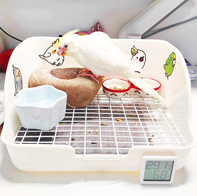 Rabbit Litter Box for Cage Guinea Pig Hay Rack Feeder Rabbits Corner Litter Pan Potty Trainer Pet Toilet Square with Cleaning Set for Hamster, Guinea Pig, Ferret, Bird (White)