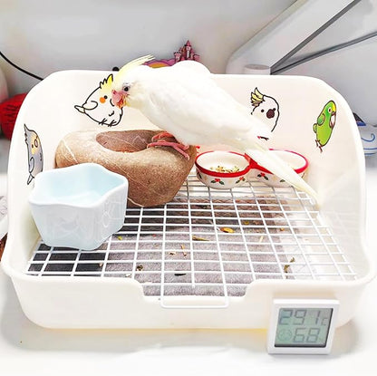 Rabbit Litter Box for Cage Guinea Pig Hay Rack Feeder Rabbits Corner Litter Pan Potty Trainer Pet Toilet Square with Cleaning Set for Hamster, Guinea Pig, Ferret, Bird (White)