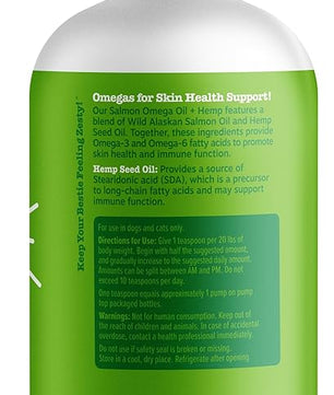 Zesty Paws Salmon Omega Oil Hemp for Dogs and Cats with Wild Alaskan Salmon Oil Omega 3 and 6 Fatty Acids with EPA DHA for Pets Supports Normal Skin Moisture and Immune System Function 32oz