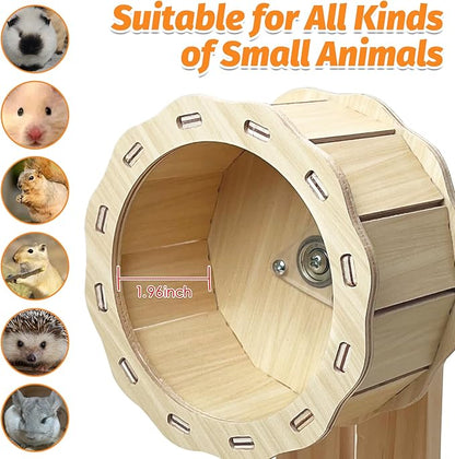 kathson Wooden Hamster Exercise Wheel 4.7 in Silent Spinning Running Wheels with Stand for Hamsters, Gerbils, Mice and Other Small Pets