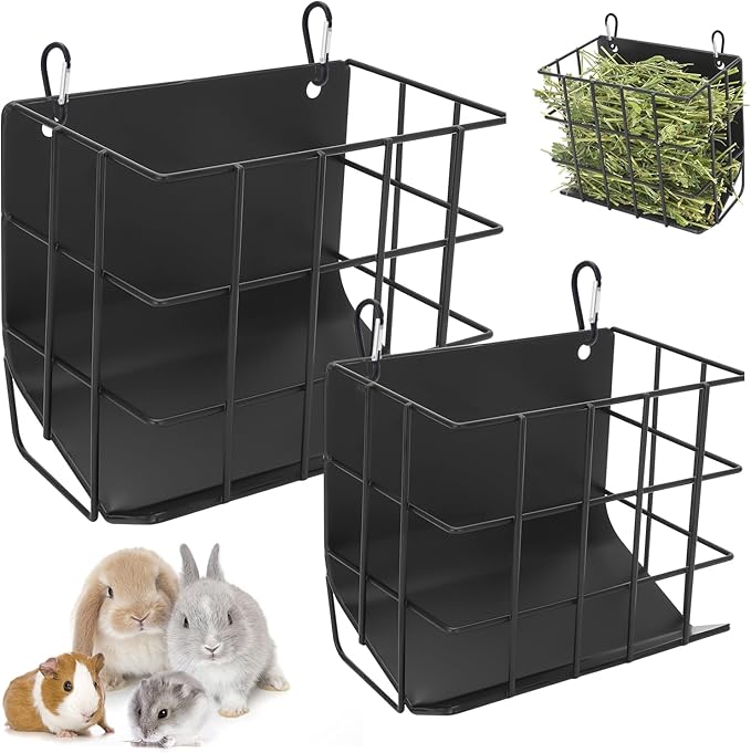 2PCS Rabbit Hay Feeder with Heavy-Duty Metal Frame Rabbit Hay Holder, Bunny Hay Feeder Guinea Pig Hay Holder,for Rabbits Guinea Pigs Bunny Chinchillas and Small Animals (Black)