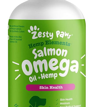 Zesty Paws Salmon Omega Oil Hemp for Dogs and Cats with Wild Alaskan Salmon Oil Omega 3 and 6 Fatty Acids with EPA DHA for Pets Supports Normal Skin Moisture and Immune System Function 32oz