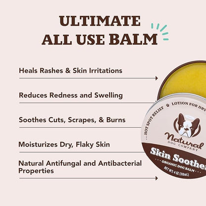 Natural Dog Company Skin Soother Balm 4 oz Tin – Dog Skin Balm with Coconut Oil, Cocoa Butter, Calendula & Vitamin E – Helps Soothe Hot Spots, Redness & Irritated Skin – Lick-Safe & Non-Toxic