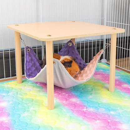 Enlarged Guinea Pig Hammock with Wooden Stand,Small Animal Hanging Bed Large Platform for Guinea Pigs Bunny Ferret Hamster Hiding Sleeping 13L x 13W x 11H in