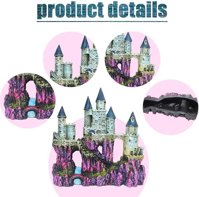 PINVNBY Aquarium Resin Castle Decoration Fish Tank Driftwood Castle Cave Hideouts House Plants Supplies Accessories(Purple)