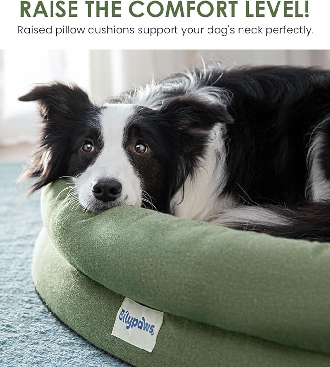 Orthopedic Dog Bed for Large Dogs, Pet Sofa Bed with Egg Crate Foam, 4-Sided Bolster, Removable Washable Cover & Anti-Slip Bottom, Large Calliste Green