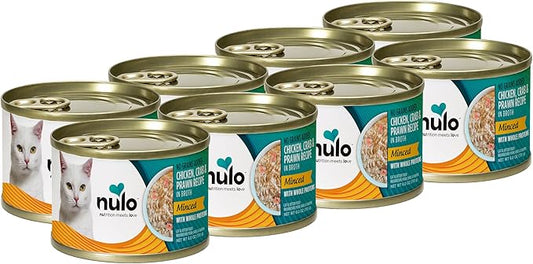 Nulo Minced with Whole Proteins Wet Canned Cat Food, Chicken, Crab, and Prawn in Broth, 6.0 Ounce, 8 Cans