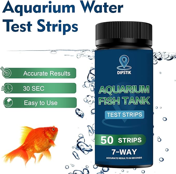 Aquarium Test Strips, 7-Way Aquarium Test Kit for Freshwater Saltwater,50 Strips Quick and Accurate Fish Tank Pond Test Strips,Test Nitrate, Nitrite, Chlorine,Hardness,Alkalinity, Carbonate, Ph