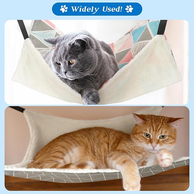 2 Pieces Reversible Cat Hanging Hammock Soft Breathable Pet Cage Hammock with Adjustable Straps and Metal Hooks Double Sided Hanging Bed for Small Dogs Rabbits(Geometry Pattern,L)