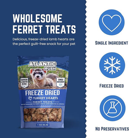 Freeze Dried Small Pet Treats - Resealable Bag of Treats for Ferrets - Ferret Snacks - Single Ingredient Ferret Food With No Preservatives Or Fillers- Small Animals Treats (1 oz, Turkey Heart)