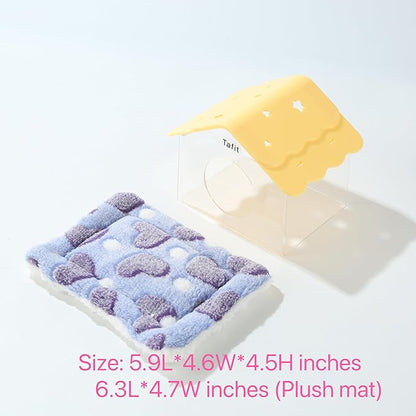 TUTU&LELE Hamster Hideout, Tiny House Habitat, Starry Sky Hideout Nest,Hamster Bed with Plush Cushion for Dwarf Hamsters, Mice, Gerbils, Hamsters to Play, Sleep and Rest (Yellow)