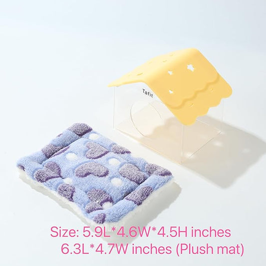 TUTU&LELE Hamster Hideout, Tiny House Habitat, Starry Sky Hideout Nest,Hamster Bed with Plush Cushion for Dwarf Hamsters, Mice, Gerbils, Hamsters to Play, Sleep and Rest (Yellow)