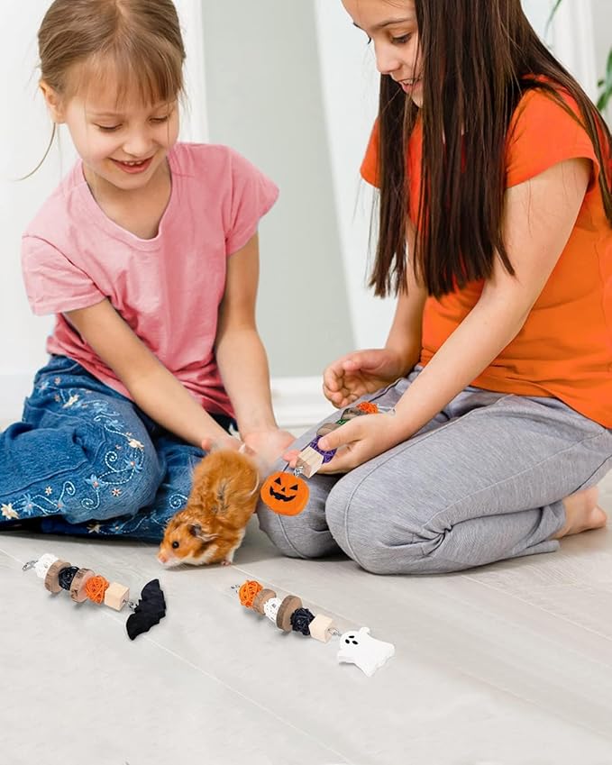 Xylolfsty 3PCS Chinchilla Toys Guinea Pig Bunny Rabbit Chew Toys Teeth Care Grinding Accessories for Small Animals Dwarf Pet Rat Cage Hanging Halloween-Themed
