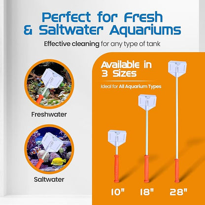 FL!PPER Flipper Platinum Aquarium Algae Scraper | Glass & Acrylic Tank Cleaner with Serrated Blade for Efficient Aquarium Maintenance (10” Rigid Shaft)