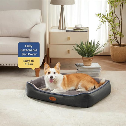 Orthopedic Dog Beds for Medium Dogs, Durable Egg Crate Foam Sofa Dog Bed wit Washable Removable Cover,Waterproof Lining,Pet Bed for Large Dogs (Dark Grey-Velvet, 31.5" L x 25.2" W x 7" Th)