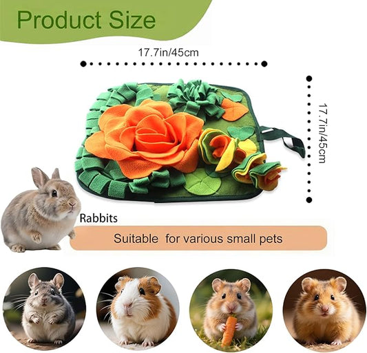 Rabbit Foraging Mat Bunny Snuffle Mat for Small Animals Interactive Puzzle Toy Feed Mat for Rabbits Bunnies Guinea Pigs Hamsters Puppies Chinchillas Kitten 17.7 Inches