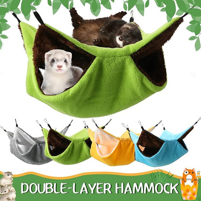 Nuogo 4 Pcs Rat Hammock for Cage Small Animal Hanging Ferret Hammocks for Rat Accessories Double Layer Ferret Bed for Guinea Pig Squirrel Chinchilla Playing and Sleeping(Classical)
