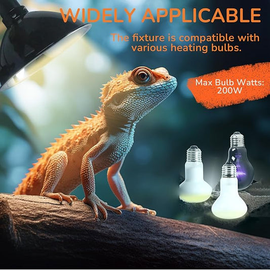 8.5 Inch Reptile Light Fixture, Dome Heat Lamp with UVB Basking, E26 Base for Amphibian & Reptile Terrariums