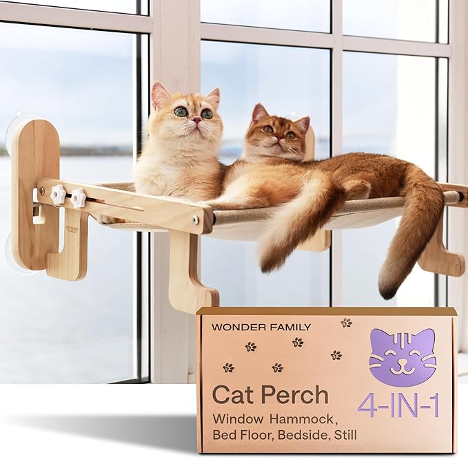 4-in-1 Cat Window Perch for Large Cats – Foldable Adjustable Pet Hammock for Window, Bed, Floor & Sill – Premium Hammock with Reinforced Design
